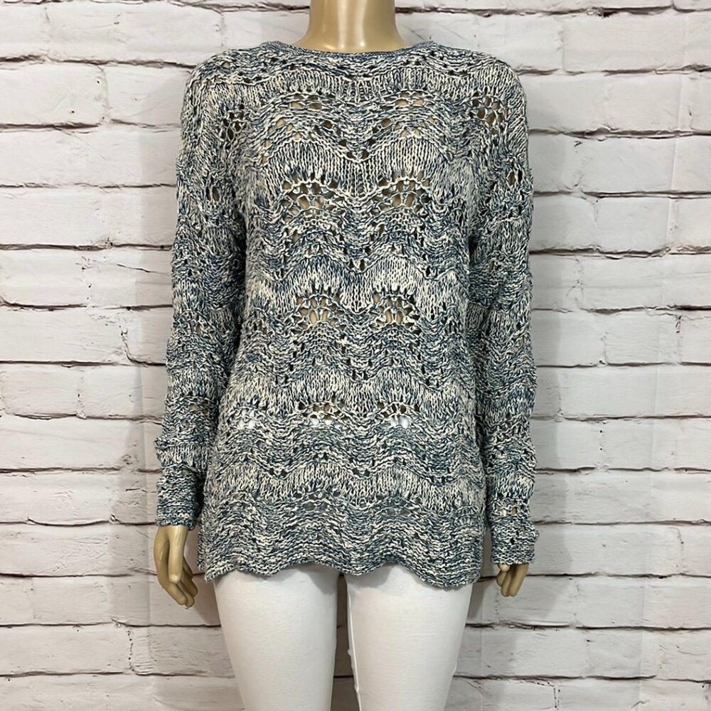 NWT Parkhurst Sweater Women’s Deep Sea Blue Combo Open Knit Long Sleeve